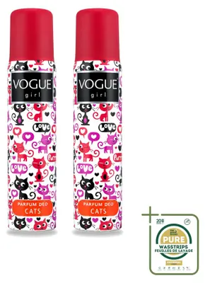 Productafbeelding van 2 x Vogue Girl Cats Deodorant - Witte chocolade en jasmijn - 100 ml - Voordeelverpakking - 2 stuks