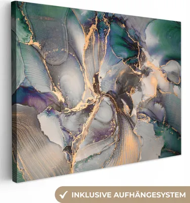 Produktbild von MuchoWow® - Leinwandbilder - Gold - Blau - Marmor, Wandbild, Wanddeko Bilder Wohnzimmer, 40x30 cm