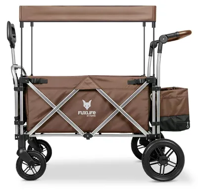 Productafbeelding van FUXLIFE bollewagen FX-CTL900 van FUXTEC, bruin - Premium, inklapbare kinderwagen met zonnescherm, 5-punts veiligheidsgordels, inklapbare handwagen met koeltas, bruin