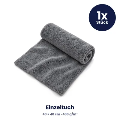Produktbild von Mikrofasertuch Auto Korallenfleece 40 x 40 cm, 400 g/m² – weiches Poliertuch & Trockentuch für Lack, Scheiben & Innenraum – Grau, 1 Stück