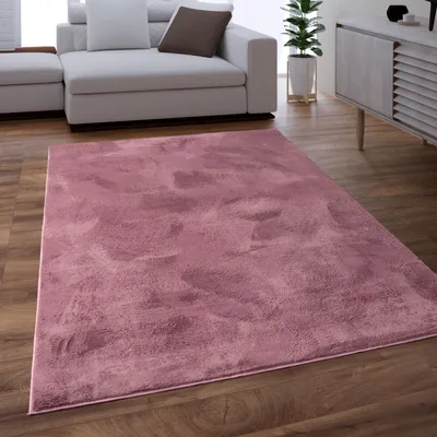 Produktbild von Teppich Wohnzimmer Kunstfell Shaggy Hochflor Waschbar In Waschmaschine Soft Uni Rosa Mauve Grösse 60x90 cm