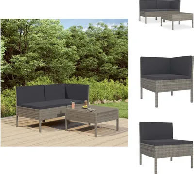 Produktbild von vidaXL 3-tlg. Garten-Lounge-Set mit Auflagen Poly Rattan Grau -  Gartenmöbel-Sets