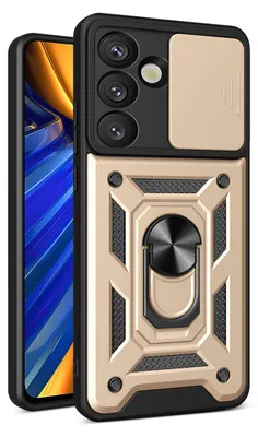 Productafbeelding van MobyDefend Hoesje - Geschikt voor Samsung Galaxy S25 - Pantsercase Met Draaibare Ring - Goud