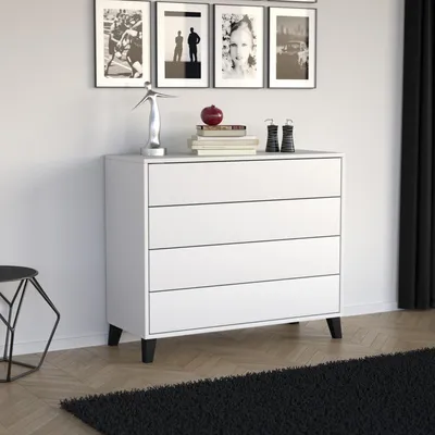 Produktbild von BEAUTYSOFA Kommode HOME 80 cm Weiß - Push-to-Open, ohne Griffe, modernes Sideboard mit 4 Schubladen, Anrichte für Wohnzimmer, Schlafzimmer & Flur