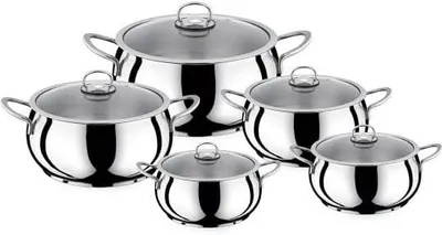 Imagen del producto de Silecomplaza Juego de ollas Kochtopf de 10 piezas con tapa de vidrio, apto para inducción, de acero inoxidable. Juego de cocina