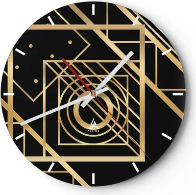 Produktbild von Wanduhr - Rund - Glasuhr - Abstraktion Quadrat Gold - 30x30cm - Schleichendes Uhrwerk - Lautlos - zum Aufhängen bereit - Dekoration Modern - Wanddekoration aus Glas - C3AR30x30-4375