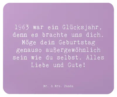 Produktbild von Mr. & Mrs. Panda Mauspad Spruch 1963 Geburtstag - Lavendeltraum - Geschenk, Mouse Pad, Geburtstagsgeschenk, pc, laptop, Mousepad, Glückwunsch, Happy Birthday, Jubiläum