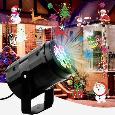 Produktbild von LED Weihnachtsprojektor Outdoor, 16 Motive, 270° Schwenkbarer Projektor mit IP44 Schutz, Weihnachtsbeleuchtung für Hauswand und Garten