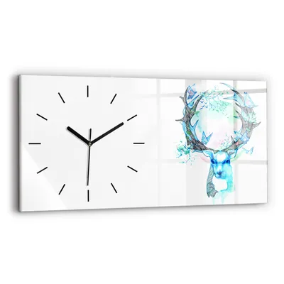 Produktbild von Wallfluent Wanduhr – Stilles Quarzuhrwerk - Uhr Dekoration Wohnzimmer Schlafzimmer Küche - Zifferblatt mit Strichen - schwarze Zeiger - 60x30 cm - Hirschillustration