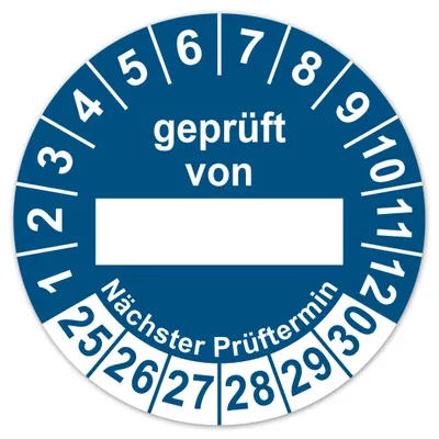 Testaufkleber 30 mm, Prüfdatum 2025–2030, Vinyl, blau, 50 St.