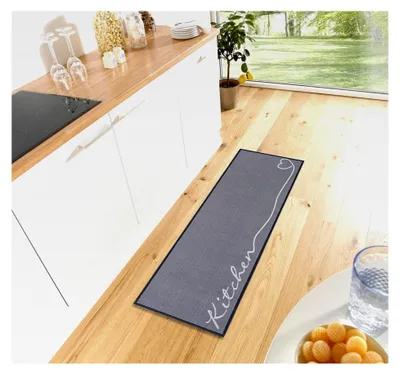 Produktbild von Cook & Clean Läufer – rutschfester Teppichläufer Flachgewebe Kurzflor Teppich für Küche, Flur, Wohnzimmer – Grau, 50x150cm