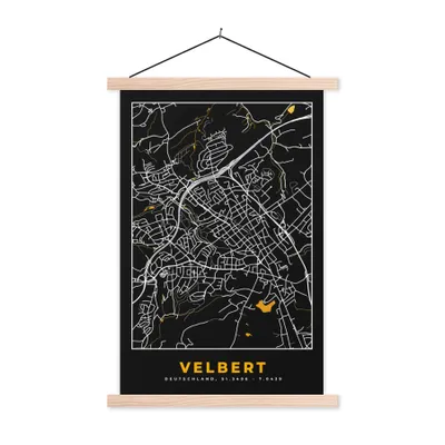 Produktbild von MuchoWow® Textilposter Karte - Velbert - Gold - Stadtplan - Deutschland 120x180 cm mit holzfarbenen Rahmen - Textil-Plakat
