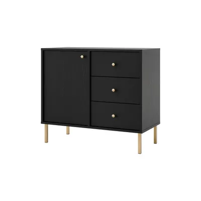 Produktbild von Kommode TOKA V – Sideboard mit 1 Tür und 3 Schubladen, modernes Design mit Rohrfüßen für Wohnzimmer - Schwarz