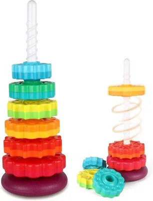 Obrázek produktu pro Duhová otočná věž – vzdělávací hračky se 6 barevnými disky – Montessori hračka pro rozvoj smyslů pro kojence a batolata ve věku 1–3 let