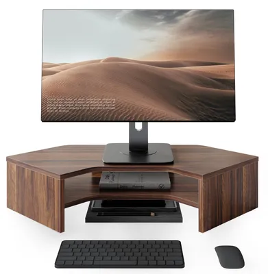 Immagine prodotto di Omgoods - Supporto monitor angolare in legno, a due livelli