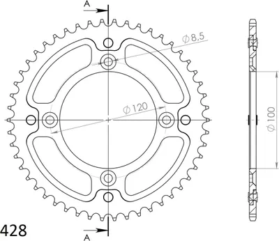 Image de Stealth-Kettenrad Supersprox 428 - 51Z (blau) RST-998:51-BLU|ID 100.0 LK 120.0 4-Loch
