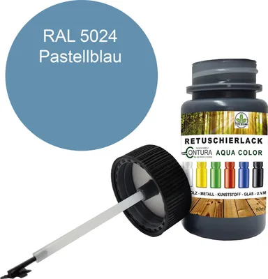 Produktbild von Reparaturlack Lackstift RAL Lack Pinselflasche 50ml. Farbe Holz Metall Möbel Auto Bad Retuschierlack - RAL 5024 Pastellblau