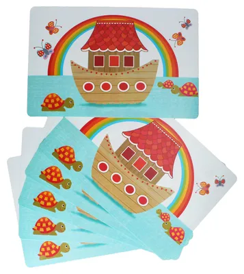 Immagine prodotto di 6 tovagliette colorate a forma di arcobaleno, dimensioni 43,5x28,5 cm, in plastica, ideali come sottopiatti