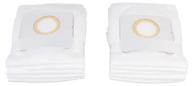 Two stacks of white vacuum cleaner bags are shown against a white background.