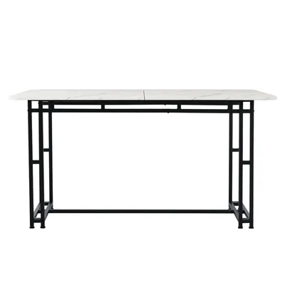 Produktbild von Flieks Esstisch mit Metallbeinen, Esszimmertisch Küchentisch mit Marmoroptik, Tisch für Küche Esszimmer, 140x80x74cm, Weiß Schwarz