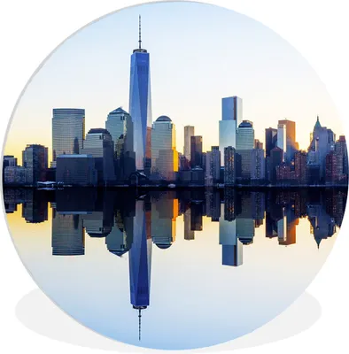 Produktbild von MuchoWow® Rundes Wandbild - Runde Bilder Skyline - New York - Wasser Ø 60 cm Kreis Wanddekoration Kunststoff - Wandkreis - Wandschmuck - Wand Kreis - Das Schlafzimmer - Die Bilder - Wandmalerei - Kunst für das Haus - das Plastik