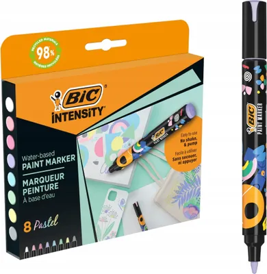 Zdjęcie produktu dla Bic Intensity Zestaw Markery Akrylowe Pastelowe Wodoodporne Pisaki 8 Sztuk