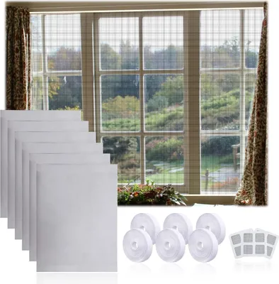 Produktbild von 6 Stück Fliegengitter Fenster, 150x130cm Fliegennetz Fenster mit 6 Rollen Selbstklebend und 3 Flicken, Insektenschutz Fenster, Moskitonetz Fenster, hält Fliegen/Mücken Draußen (Weiß)