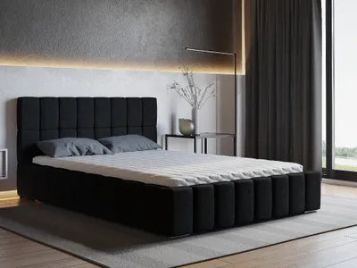 Produktbild von Polsterbett ALMA mit Kopfteil, 200 x 200 cm, Doppelbett mit Bettkasten und Lattenrost aus Holz, Velourstoff:  Schwarz