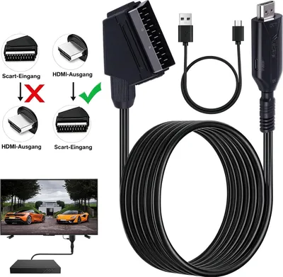 Produktbild von HDMI auf zu SCART Konverter Kabel Video Audio Adapter Wandler 1080P Plug & Play für alten SCART‑Fernseher, Spielkonsolen Eingang: HDMI  Ausgang: SCART