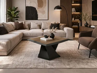 Image de Table basse design, couleur marron, en bois et métal, style moderne, idéale pour le salon