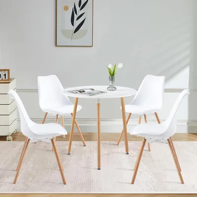 Immagine prodotto di Set da pranzo Essgruppe: tavolo rotondo con 4 sedie, colore bianco, dimensioni 80x80x75 cm