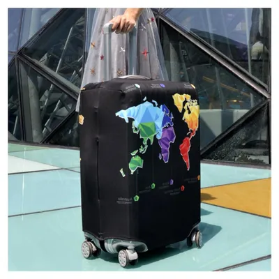 Produktbild von Elastische Kofferhülle mit Weltkartenmotiv aus Polyester und Elasthan, staubdicht und kratzfest, mit beidseitigem Reißverschluss für Reisen