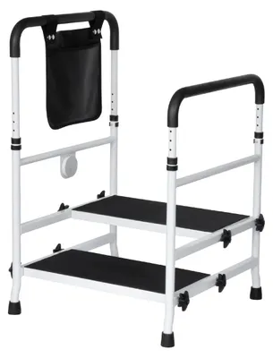 Produktbild von Betttritt aus Stahl - Modell 606H - 2 Stufen - Verstellbares Rutschfestes Geländer - 204 kg Tragkraft - Mobilitätshilfe Für Senioren