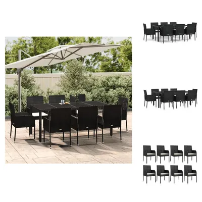 Produktbild von vidaXL 9-tlg. Garten-Essgruppe mit Kissen Schwarz Poly Rattan - Gartenmöbel-Sets