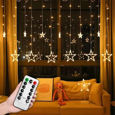 Produktbild von JOIEYOU Sterne Lichterkette mit USB und Stecker 3 M Länge 138 LED Lichterketten Lichtervorhang Stern mit Fernbedienung 8 Modi für Party Weihnachten Hochzeit Geburtstag, Warmweiß