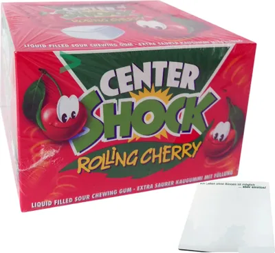 Produktbild von Center Shock Kirsche Kaugummi extra sauer rolling Cherry 100 Stück (400g Pack) + usy Block