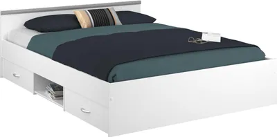 Immagine prodotto di Letto con 2 cassetti e 1 ripiano - 140 x 190 cm - Bianco - PABLO