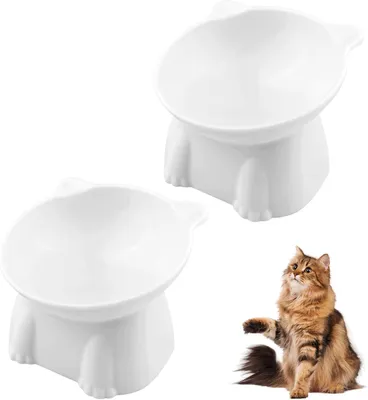 Immagine prodotto di Distributore di cibo per gatti, rialzato, composto da 2 pezzi, colore bianco, ciotola per cibo per gatti