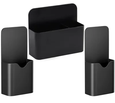 Image de Boîte de rangement magnétique à 3 compartiments pour crayons, pour réfrigérateur, tableau blanc ou casier (noir)