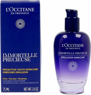 Productafbeelding van L'Occitane Immortelle Precious, voor dames, 75 ml, emulsie, geschikt voor alle huidtypes, voor elasticiteit, hydraterend, voedend, geeft volume, verzachtend, verpakt in een pompflacon