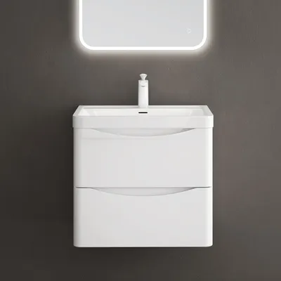 Image de doporro Meuble de Salle de Bain Suspendus Blanc 60x42x50cm Ensemble de 2 Pièces Meuble avec Lavabo Design Smile-Lackier