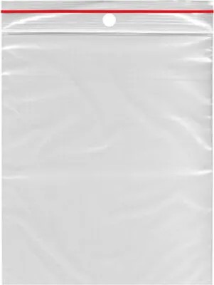 Produktbild von 5000x Druckverschlussbeutel 80 x 120 mm mit Rundlochung Farbstreifen rot