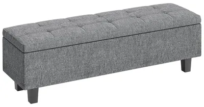 Image de Banc avec rangement, revêtement en lin imitation, pieds en bois, 138x40x45 cm (gris foncé)