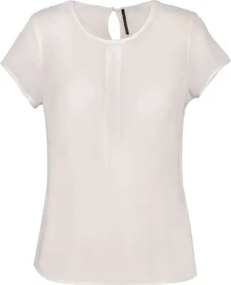 Produktbild von Kariban Damen Bluse Kurzarm Crepe Optik lässig casual Shirt T-Shirt, Größe:42, Farbe:Off White