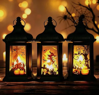 Produktbild von 3 Stück Halloween Deko Innen Laterne, Kürbis Deko Herbstdeko mit LED Kerze