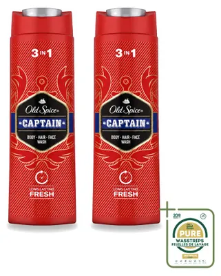 Produktbild von 2 x Old Spice Captain 3-in-1 Duschgel für Körper, Gesicht und Haar - 400 ml - Vorratspackung - 2 Stücke