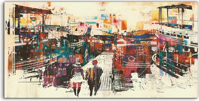 Produktbild von Coloray Acrylbild 100x50  Wandbild Acrylbilder Straße Paar Boote Bauen farbenfroh