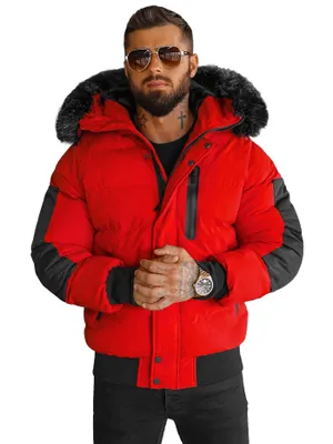 OZONEE O/M798 Herren Winterjacke Rot L mit Kunstfell