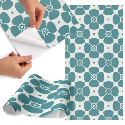 Produktbild von Möbelfolie 75x150 cm - Klebefolie Möbel - Selbstklebende Folie - Folie für Möbel - Möbelfolie Küche - Klebefolie Küche - Möbelfolie Schrank - Wasserdicht - Abwaschbar - Selbstklebend - Luftblasenfrei - Rückstandslos entfernbar - Florale Geometrie