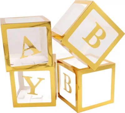 Productafbeelding van 4 stuks transparante ballonbox met letters, cadeauverpakking voor een aanzoek, liefdesverklaring of babyfeest, goud